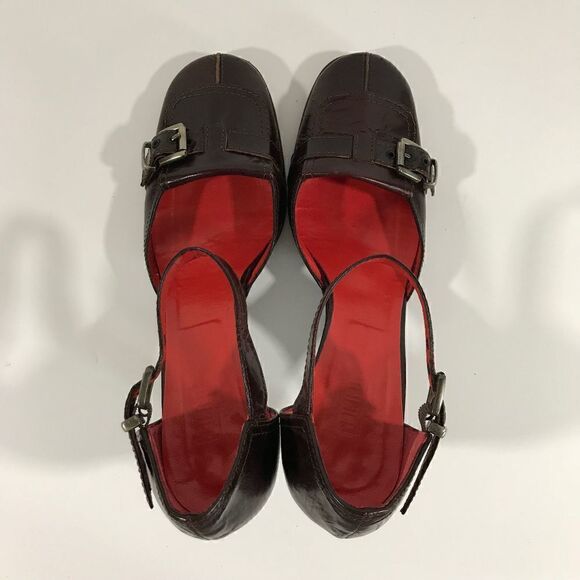 Juno Brown Leather Silver Buckle Heels - Picture 4 of 8